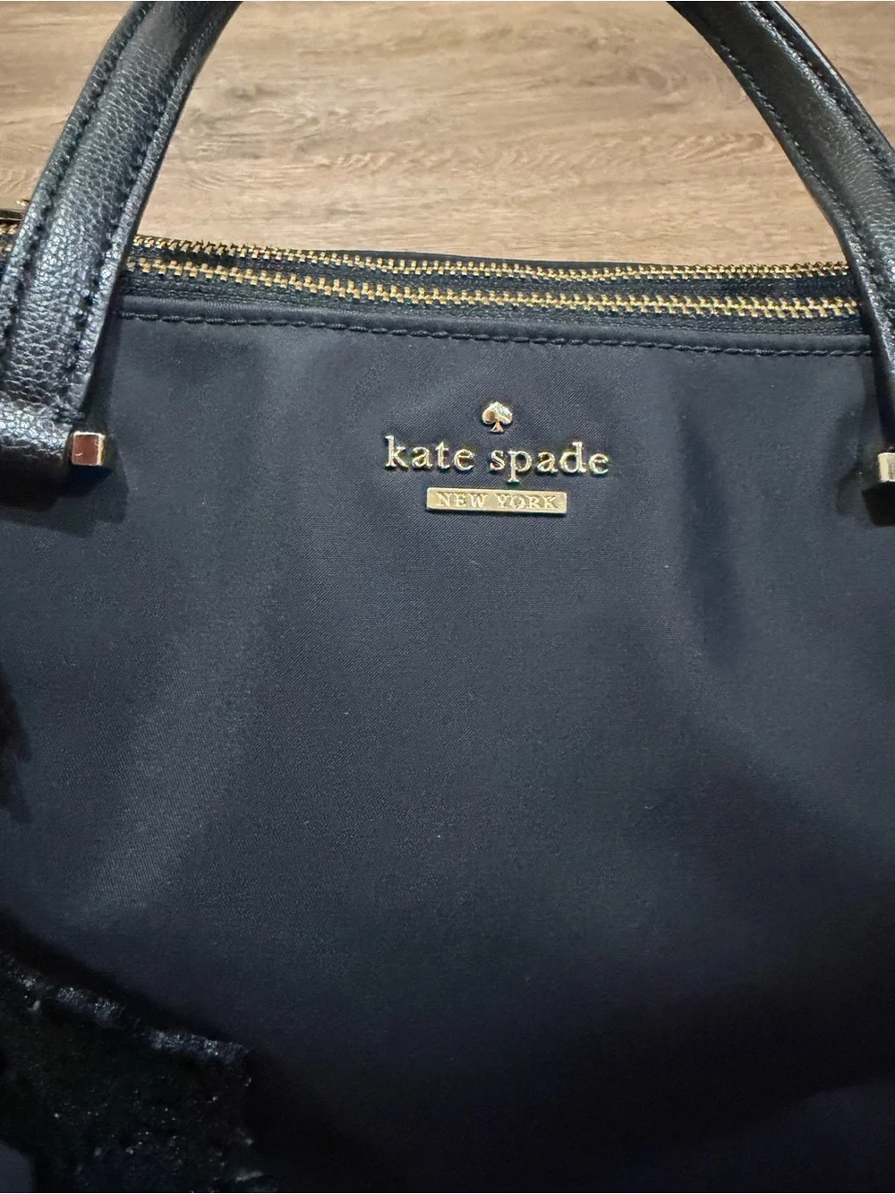 Kate Spade Dawn Black Floral Embellish Nylon Satchel Tote Bag No Shoulder Strap